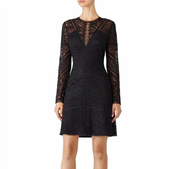 THE KOOPLES Black Lace Lined Lace Design A-Line Midi Dress size 6 - Picture 1 of 11